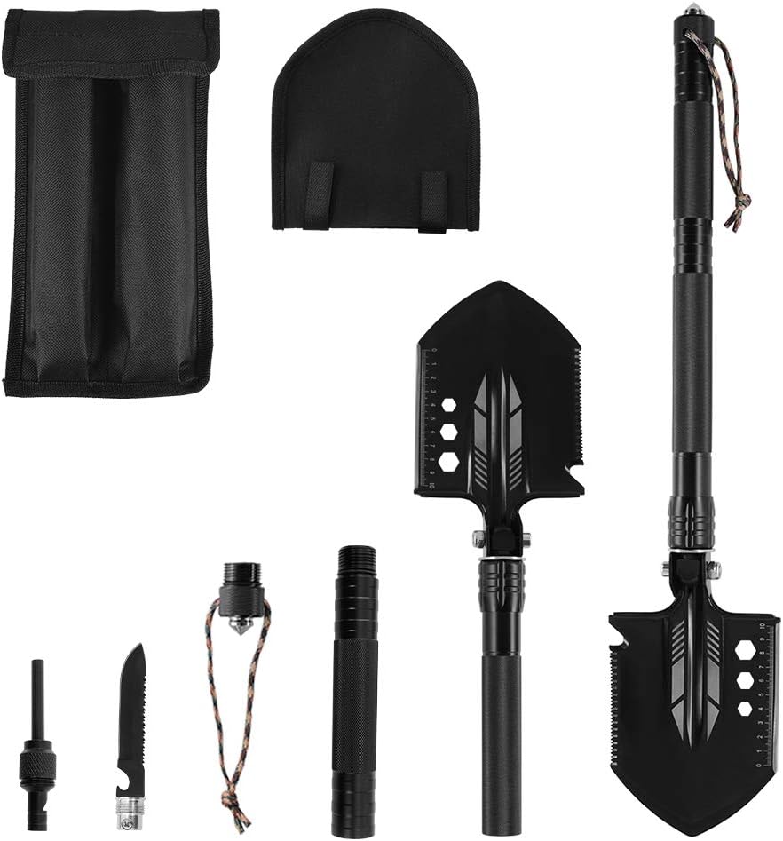 Rose Kuli Camping Folding Shovel Survival Tool with Carrying Pouch Military Shovel Multitool for Car Emergency Camping Hiking Backpacking Fishing Gardening