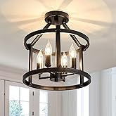 UOFUS Metal Semi Flush Mount Ceiling Light Fixture 4 Candle Holder Matte Chandelier Farmhouse Ceiling Lamp for Dining Room Be