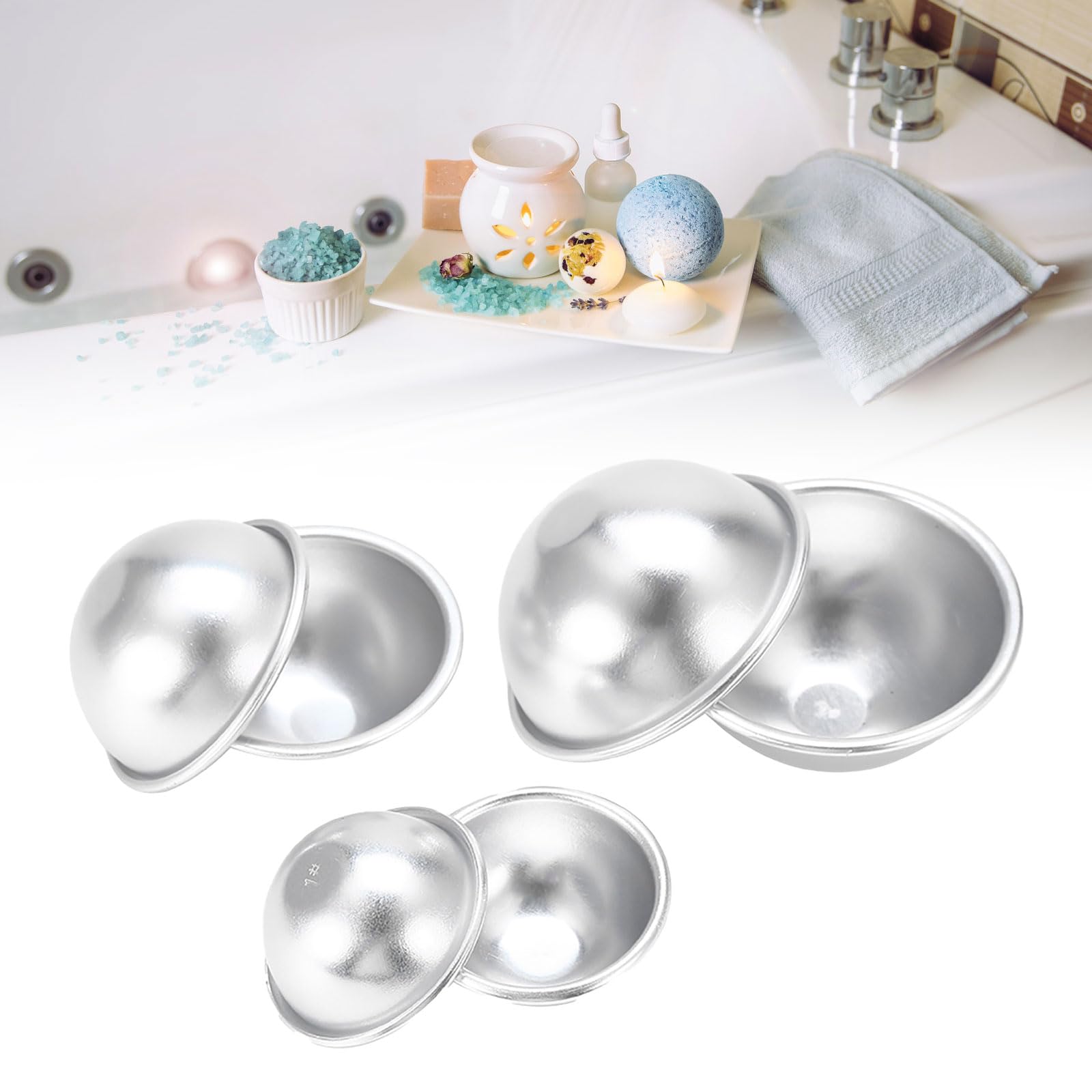 Bath Bomb Moulds - DIY Making Kit With 2 Small, 2 Medium, 2 Large Ball Molds - Aluminium Alloy Easy to Wash and Demould for Crafting Supplies