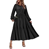 TIYOMI Women's Plus Size Fall Maxi Dresses 2025 Casual V Neck Button Drawstring Long Sleeve A Line Floral Boho Dress Pockets