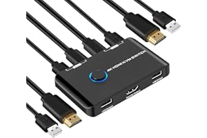 SUCEEM 4K@60Hz HDMI KVM Switch for 1 Monitor and 2 Computers, with 2 USB Ports for Sharing Monitor, Keyboard, Mouse, Hard Drives, and Printer – Includes 2 HDMI & USB Cables, and One-Button Swapping