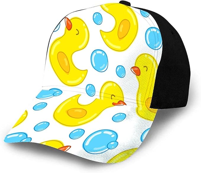 Yellow Ducks Hat Baseball Cap for Men Women,Happy Duckling Blue Bubble
