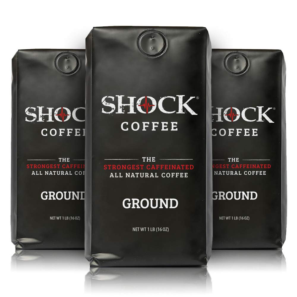 Shock Coffee Ground. The Strongest Caffeinated All Natural Coffee, Up to 50% more Caffeine than Regular Coffee, 3 pounds