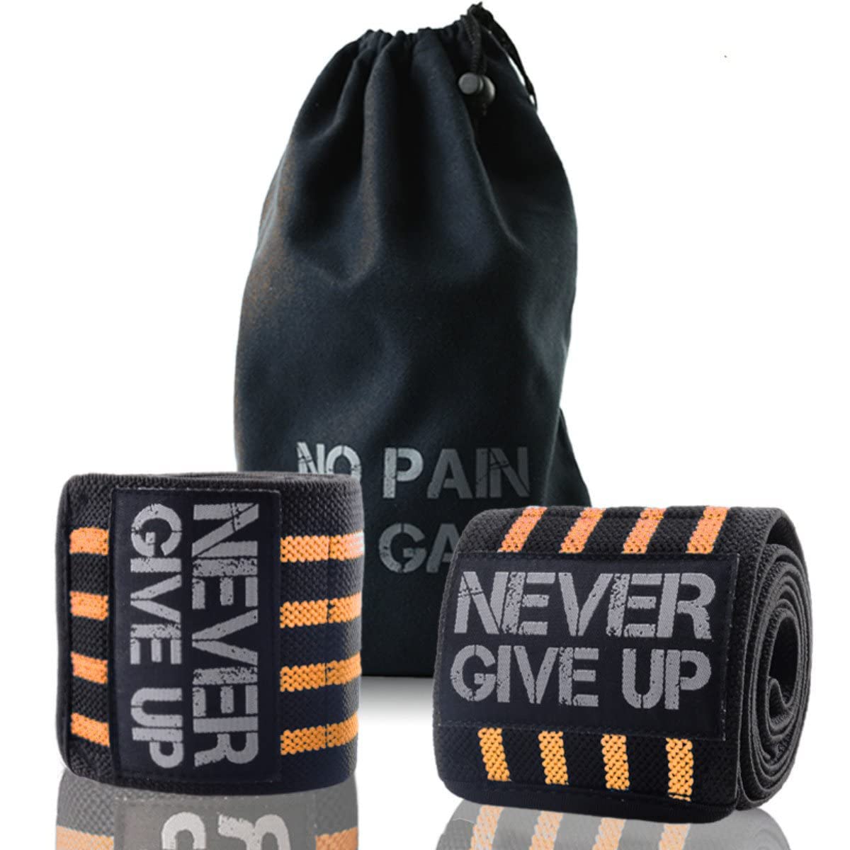 Professional 40" Elbow Wrist Wraps Pair of Elbow Support Brace for Weight Lifting, Chin Up One Pair with Carry Bag (Orange)