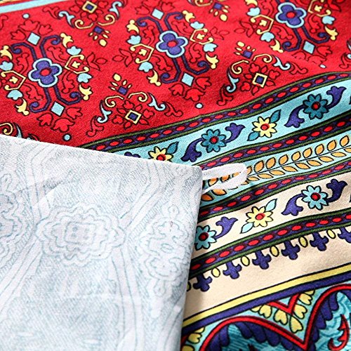 HNNSI 100% Brushed Cotton Boho Duvet Cover with 2 Pillow Shams(3 Pieces, Queen Size 90" x 90"),Bohemian Exotic Striped Bedding Sets, Ethnic Vintage Floral Comforter Cover Sets - Thumbnail 5