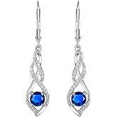 YL Infinity Twisted Earrings for Women, Solid Sterling Silver 18K White Gold Plated Birthstone Dangle Leverback Jewelry