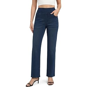 TONIRY Pull on Straight Leg Jeans for Women Stretchy Sweatpant Jeans Elastic High Waist Tummy Control Trendy Denim Pants