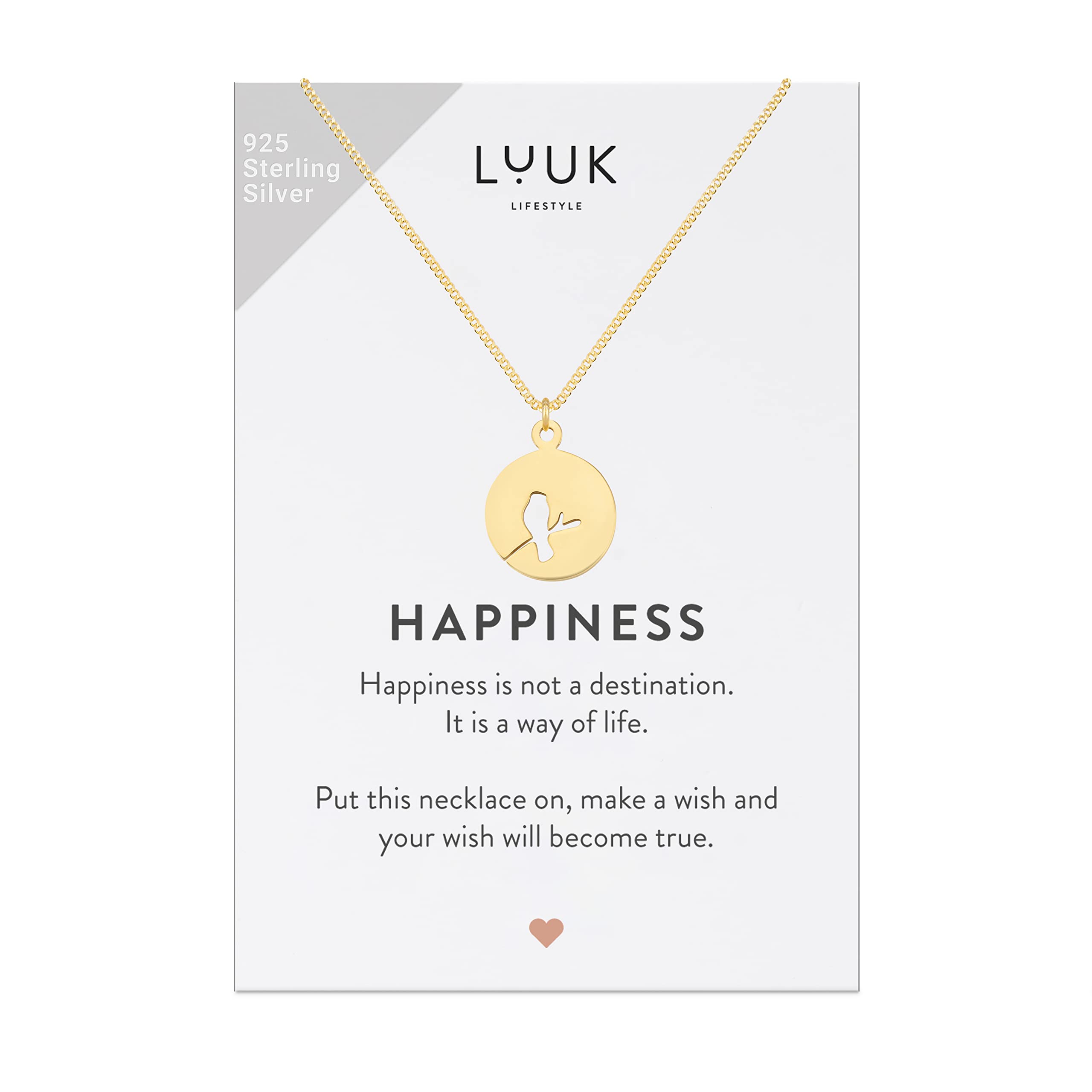 LUUK LIFESTYLE 925 Sterling Silver Pendant Necklace for Women Waterproof 50cm Chain Modern Necklace Gift for Her Gold Bird