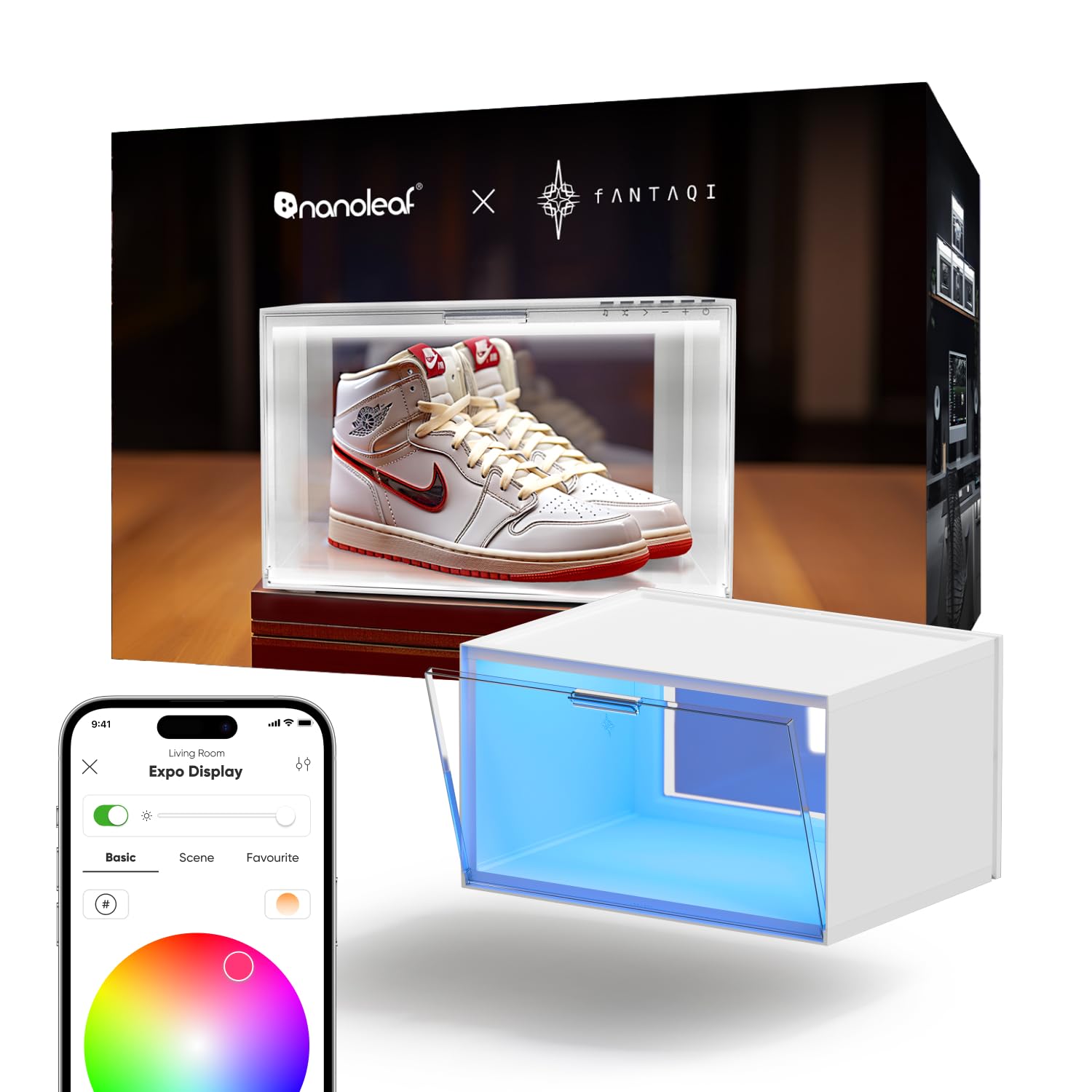 Smart LED Shoe Boxes Sneaker Display Case, Stackable Shoe Storage Organizers, Collection Crate, Figures & Collectibles Showcase (1-Pack Expasion Kit, Requires Stater Kit)