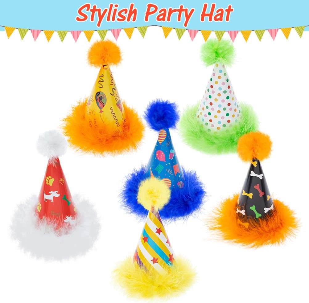 6 Pack Dog Party Hat Set - Cute Pet Cone Hats with Pompon for Dogs Cats Birthday Parties, Adjustable Colorful Caps Amazing Doggie Party Supplies Accessories : Kitchen & Dining