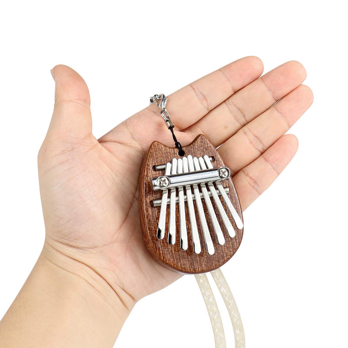 Alnicov 8 Keys Kalimba Thumb Piano，Cat ear Shape，Solid Wood Finger Piano，with lanyard Suitable，for Beginners