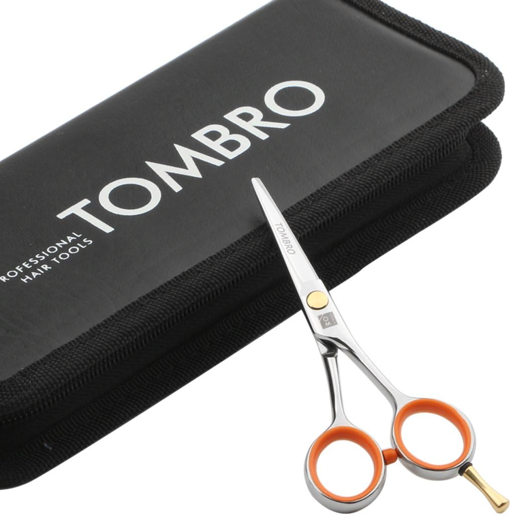TOMBRO 4" Men's Mustache & Beard Trimming Scissors - Sideburns and Facial Hair Shaving/Cutting Tools (Orange)
