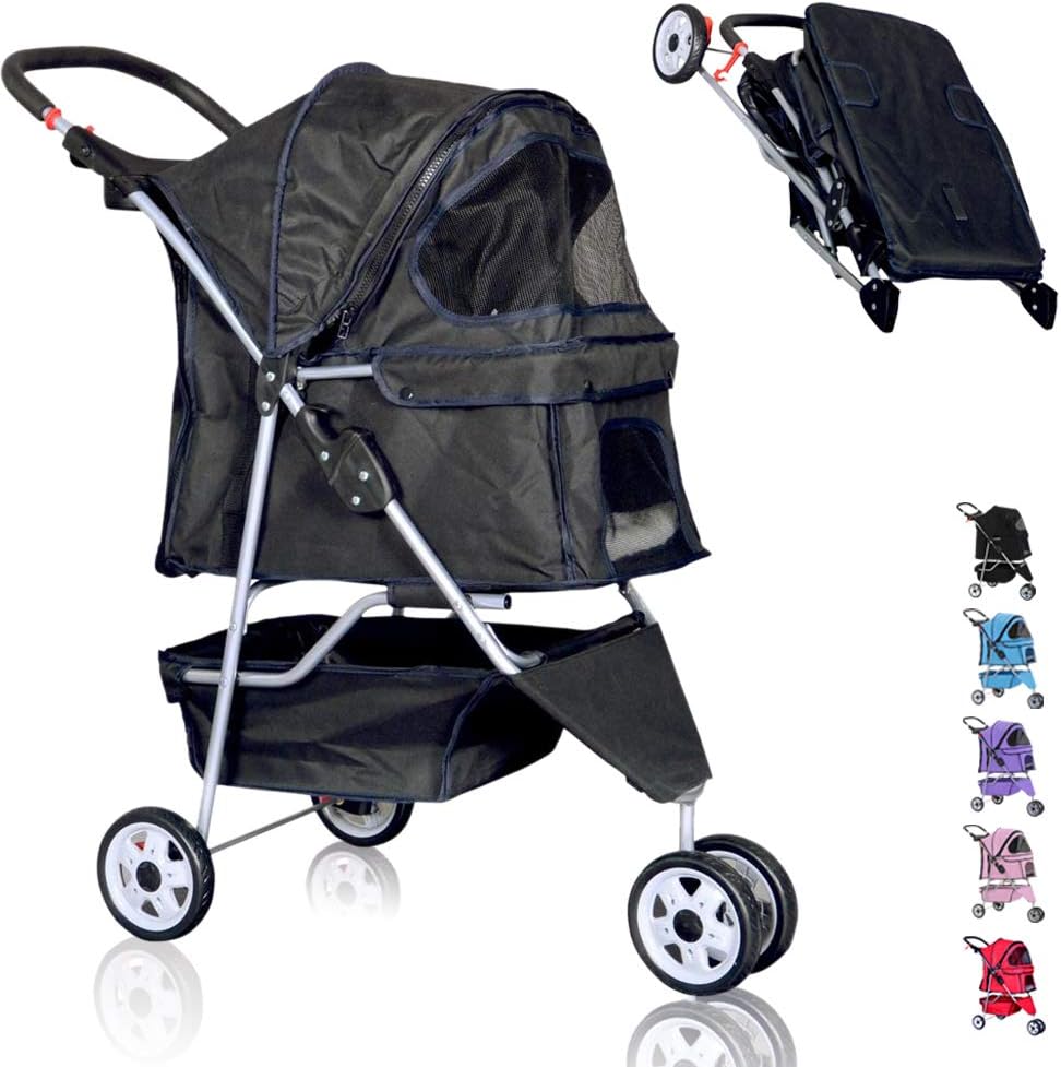 Pet Stroller for Small Medium Dogs & Cats, Folding Dog