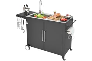 JFHID Outdoor Kitchen Sink with Hose Hook up, Stainless Steel Worktable Kitchen Cabinet Island, Grill Prep Table Work Station for Garden, Backyard and Lawn