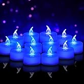 Candlium Tea Lights Battery Operated Candles LED Tea Lights Flameless Candles 200+ Hours Flickering Fake Tealights for Sweetest Day Wedding Home Decorations Party (Blue Base, 12 Pack)