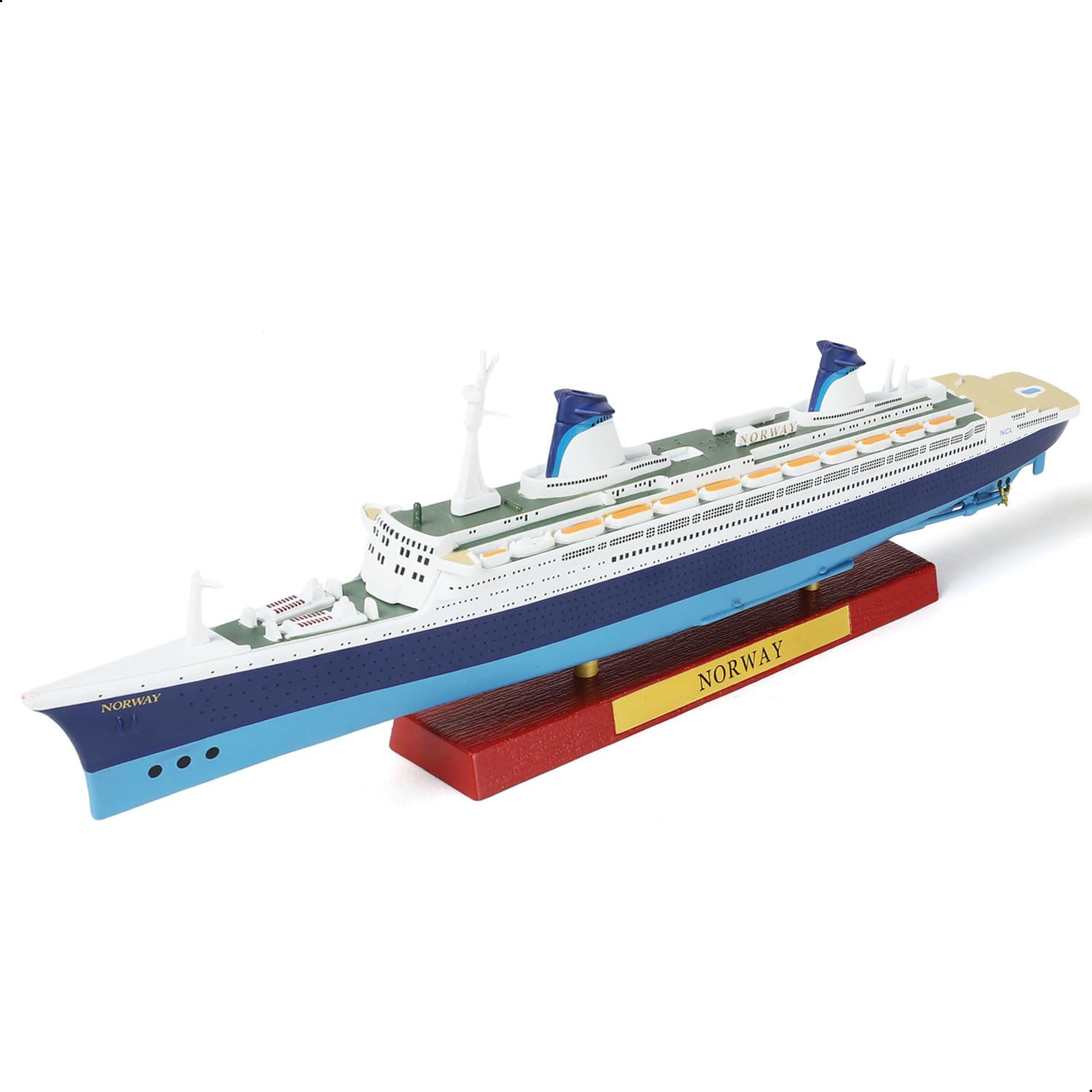 SEBUNAS 1/1250 SS Norway Cruise Ship Model Classic Alloy Metal Die-cast Boat Model Legendary Norwegian Cruise Line with Wood Grain Plastic Display Stand Suitable for Collection or Gift for Adults