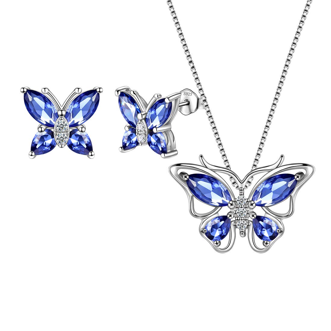 Aurora Tears Butterfly Necklace/Earrings Set 925 Sterling Sliver June Birthstone Blue Alexandrite Jewelry Set Animals Jewelry Gift for Women and Girls DS0045U — image 1