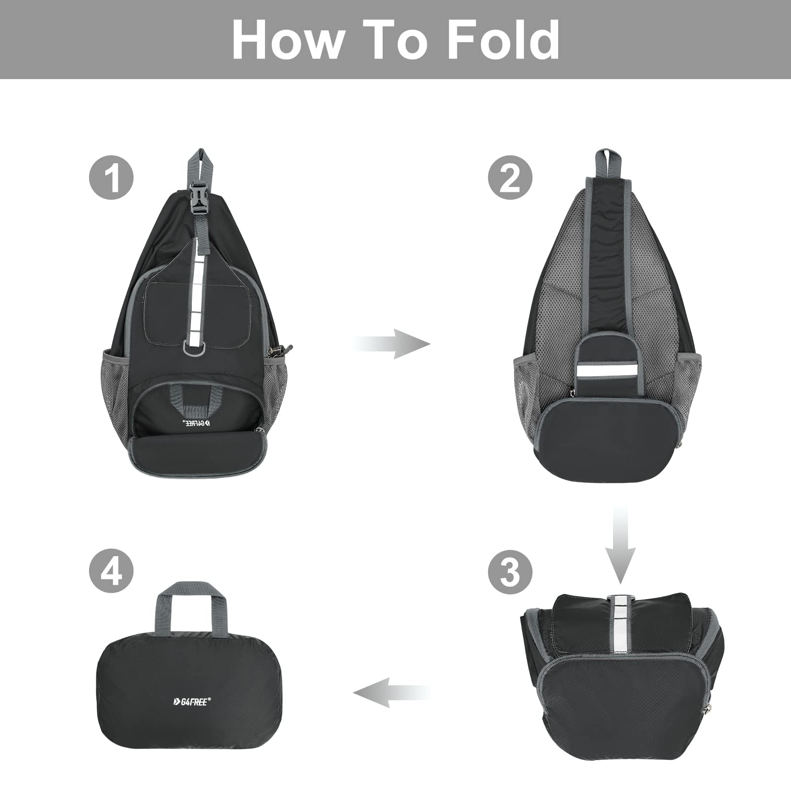 G4Free Packable Sling Backpack, Small Crossbody Sling Bag Travel Hiking Daypack Casual Foldable Shoulder Chest Bag