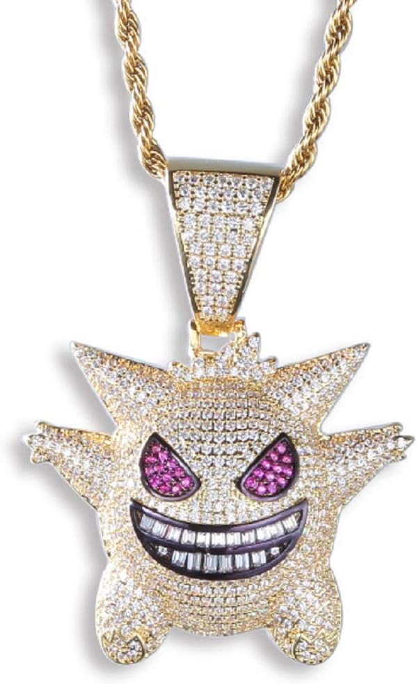 UU715 Jewelry Hip Hop Exquisite Big Bubble Gengar Pendant Fully Iced Out Simulated Diamond Cuban Link Rope Chain Necklace Gift for Men Women Kids