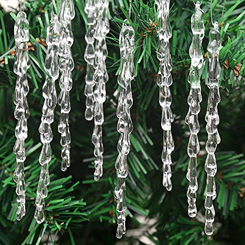 Zsail Lot de 25 pendentifs en forme de stalactites en acrylique transparent avec cordon d'environ 10 m pour décoration de sapin de Noël (goutte d'eau, 13 cm)