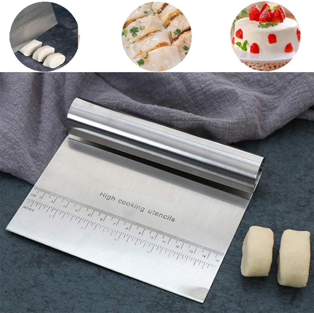 Pro Dough Pastry Scraper/Cutter/Chopper Stainless Steel Mirror Polished with Measuring Scale Multipurpose- Cake, Pizza Cutter - Pastry Bread Separator Scale Knife (1): Kitchen & Dining