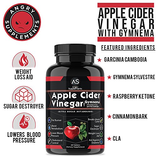 Angry Supplements Apple Cider Vinegar Pills for Weightloss - Natural Detox Remedy Includes Gymnema, Cinnamon, CLAS, and Garcinia for Complete Diet and Health - Best Starter Kit or Gift.