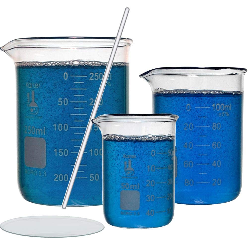 Karter Scientific 214T2, 3.3 Boro, Griffin Low Form, Glass Beaker Set - 3 Sizes - 50ml, 100ml, 250ml: Industrial & Scientific