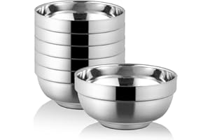 CAMBUY Stainless Steel Cereal Bowls 6Pack 24Oz Lightweight Unbreakable Double Layered Salad Bowls Set Non-Toxin Dishwasher Sa