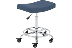 CoVibrant Wide Rolling Stool with Locking Wheels Footrest Adjustable Height Swivel for Salon Kitchen Counter Lab Office Home (Blue, 24''-31'')