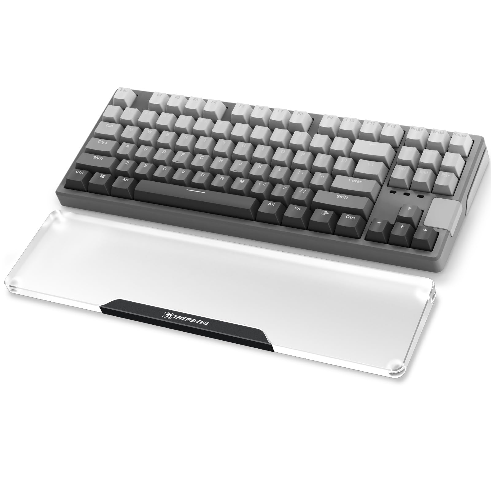 MAMBASNAKE Keyboard Wrist Rest for 87 Keys TKL 80% Keyboard - CNC Acrylic Keyboard Wrist Support Pad with Aluminum Logo - Anti-Slip Feet - Hand Support for Office/Gaming/Typing/Laptop - Black