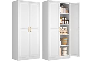 Polup White Kitchen Pantry Cabinet, 71 Inch Tall Metal Storage Cabinet with Doors and Shelves, Pantry Cabinets for Kitchen Storage, Freestanding Cupboard for Living, Dining Room, Assemble Required