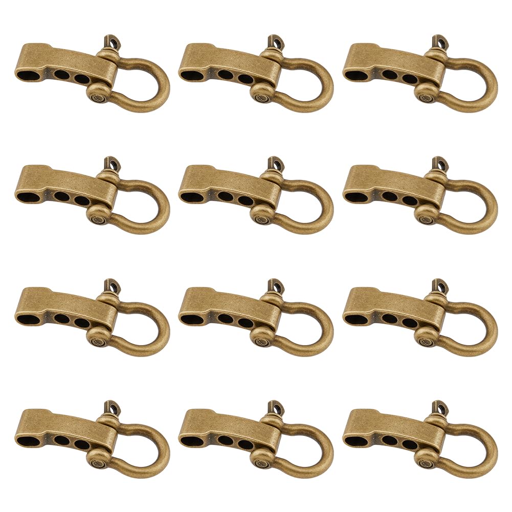 SUPERFINDINGS 12pcs Adjustable Bow Shackles - Antique Bronze D Ring Shackle Clasps with 5 Holes - Paracord Bracelets Making Buckles