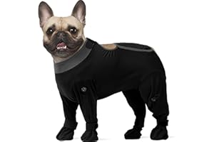 ROZKITCH Dog Recovery Suit After Surgery, Prevent Licking & Shedding, Dog E-Collar Alternative Four-Sleeve with Adjustable Leg Drawstrings & Belly Access, Post-Surgery Bodysuit for Medium Dogs Black M