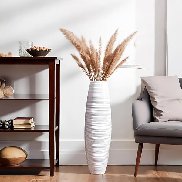 ROCENDLOR TALL FLOOR VASE, 27.5 INCHES (70CM, 2.3FT) FLOOR VASE STURDY AND LUXURIOUS,TALL VASES FOR COUNTRY HOME DECOR, LIVING ROOM, RESIN WHITE VASES