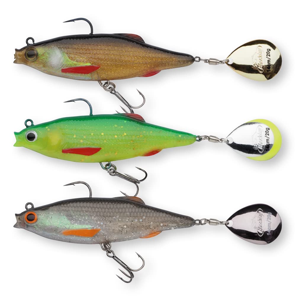 Berkley Pulse Realistic Roach Flash - Soft Rubber fishing lures with spinner blade tail and razor sharp hooks. Lures for fishing for perch, zander, pike and bass. Ready to fish spinning lures, 14cm