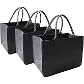 MEIANJU Felt Tote Bag, Large16 x12 x 10" Reusable Bags Dark Grey 3pcs Heavy Duty Grocery Tote Bag with Handles Grocery Tote Shopping Felt Bags for Grocery, Beach, Travel, Study, Gym, Gifts
