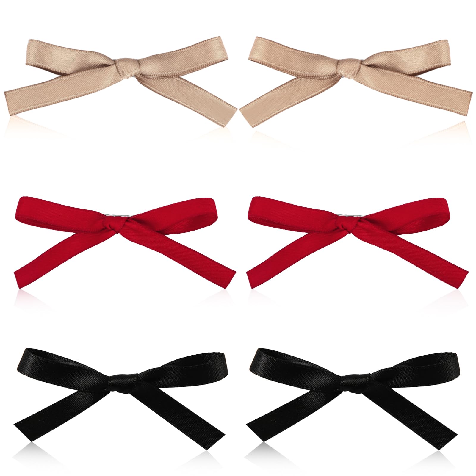 XIHIRCD 6pcs Sweet Bow Hair Clips, Solid Color Cute Bowknot Hair Clips Kawaii Bow Hair Barrettes with Alligator Clips Small Bow Claw Clip for Girls Women (Red, Khaki & Black)