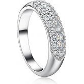 FAIRY COUPLE 6mm Wide 3-Row Pavé Band for Women, 18K White Gold Plated Substantial Solid Interior Ring, Premium CZ Anniversary Statement Band, Comfort Fit R51