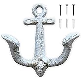 Notakia Vintage Cast Iron Nautical Anchor Wall Hooks Coastal Towel Hooks Decorative Wall Mounted Hanger for Beach House Lake House or Bathroom Decor Rustic Nautical Towel Rack (White, 1 Pack)