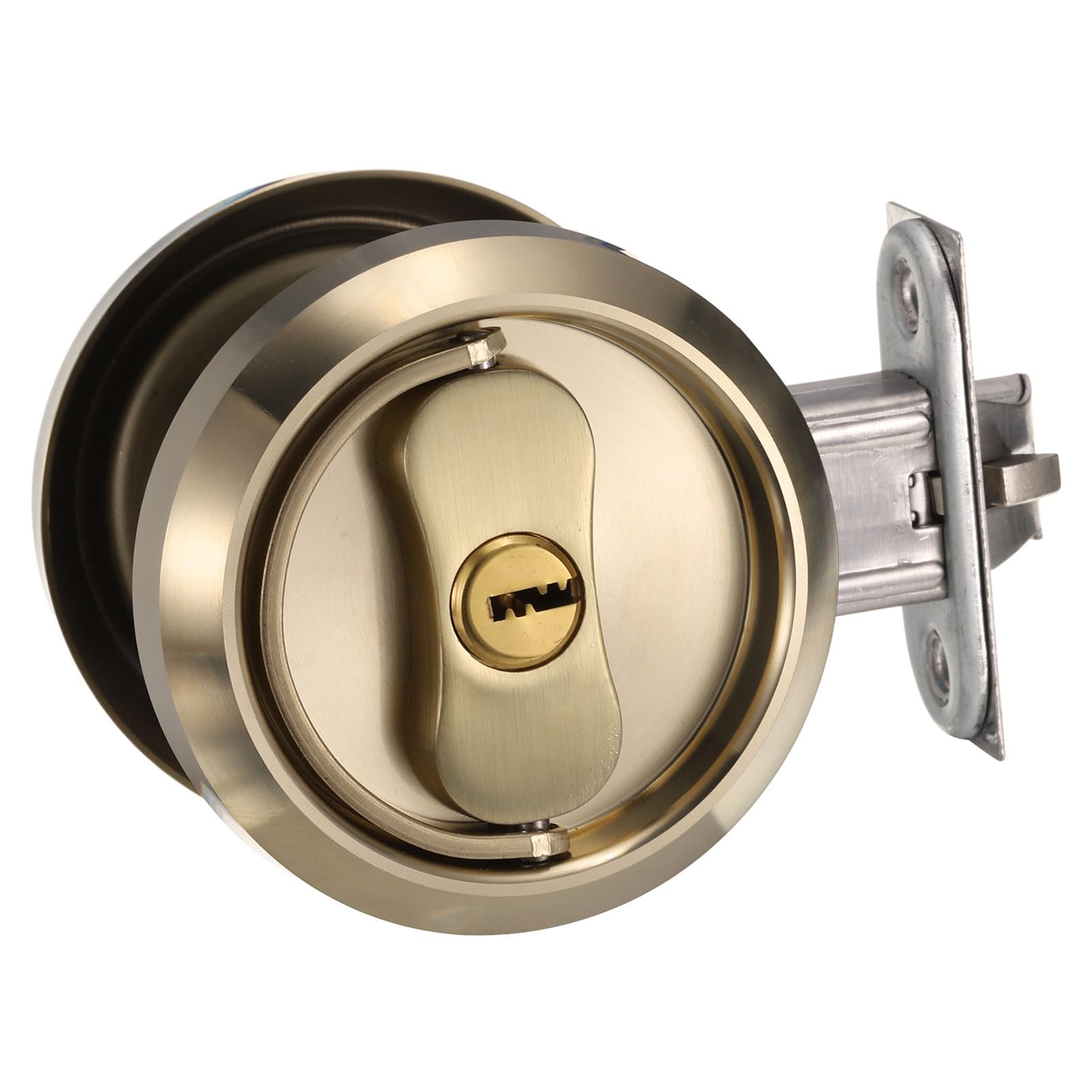 PATIKIL Stainless Steel Deadbolt Lock, Single Dead Bolt Locks Modern Round Dead Lock for Exterior Keyed Front Entry Door Pick Resistant Security, Gold