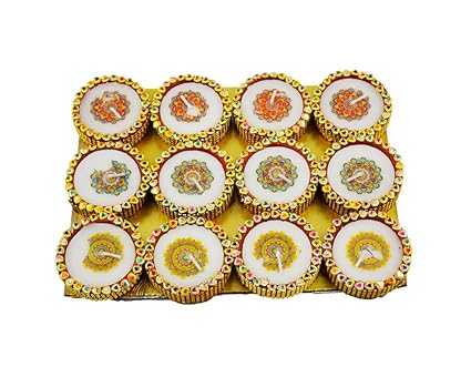 Kriti Creations New Traditional Goden Clay Diya 12 Pcs Set for Diwali |Navratri Puja|Festival Decoration