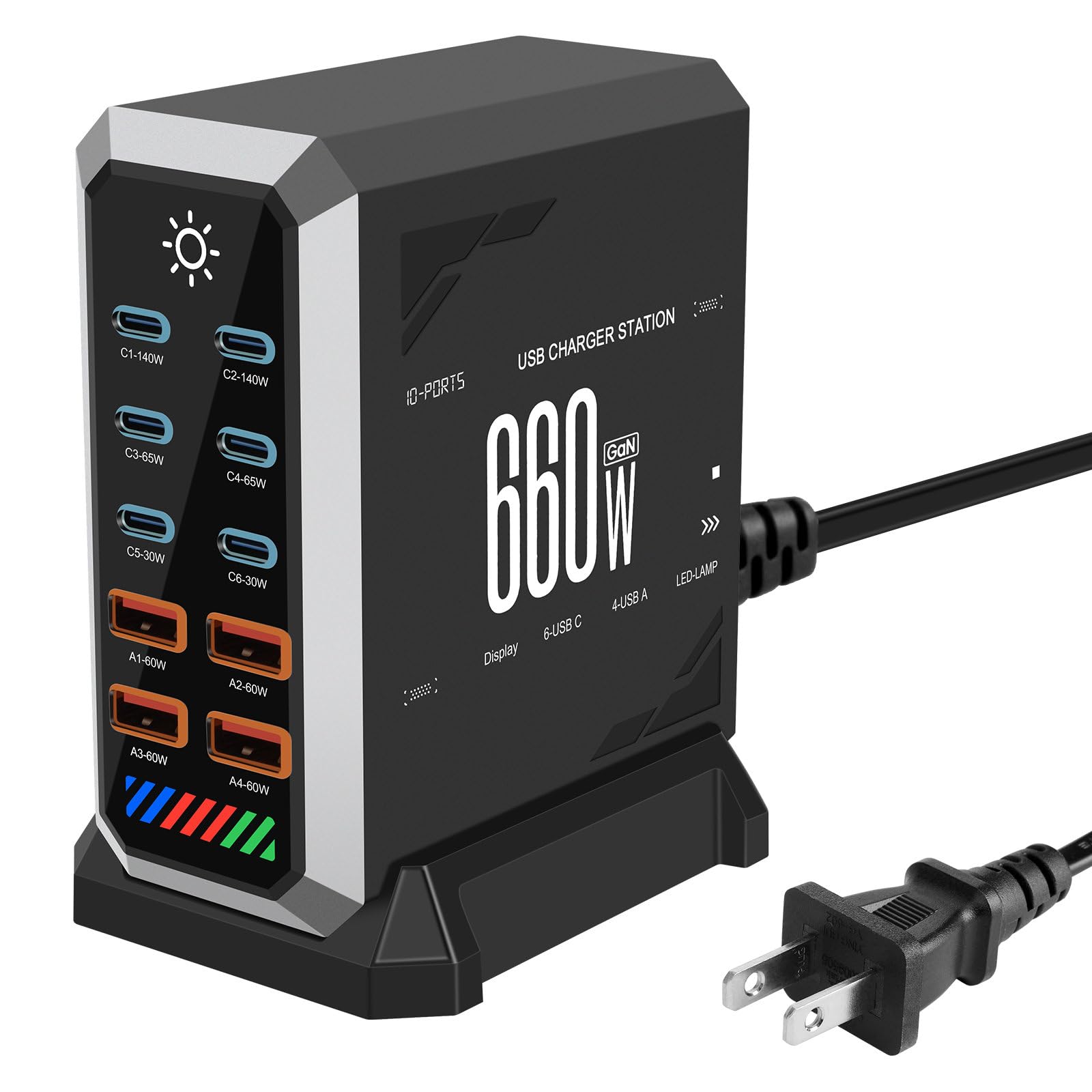 Photo 1 of 660W USB C Fast Charger Block, 10 Ports GaN III USB Chagring Station, Dual 140W PD PPS HUB for Multiple Devices, Laptop Adapter Compatible with MacBook Pro/Air iPad iPhone Pro Max, Galaxy, Dell, HP