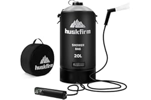 Huskfirm Portable Shower,5 Gallons/20L Camping Shower Bag with Electric Air Pump,Water Level Window,Solar Shower with Hot Water,Adjustable Nozzle,Camp Shower for Beach Hiking Outdoor Camping Trip
