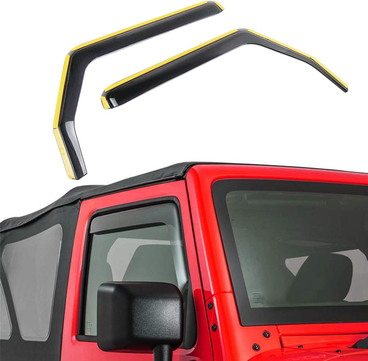 XBEEK Side Window in-Channel Deflectors Ventvisor Visor for 2007-2018 Jeep Wrangler JK Accessory (2 - Door)