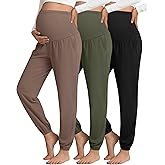 Sweetyweee 3 Pack Women's Maternity Pants Maternity Jogger Sweatpants Over The Belly Stretchy Pregnancy Pants with Pockets