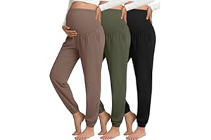 Sweetyweee 3 Pack Women's Maternity Pants Maternity Jogger Sweatpants Over The Belly Stretchy Pregnancy Pants with Pockets