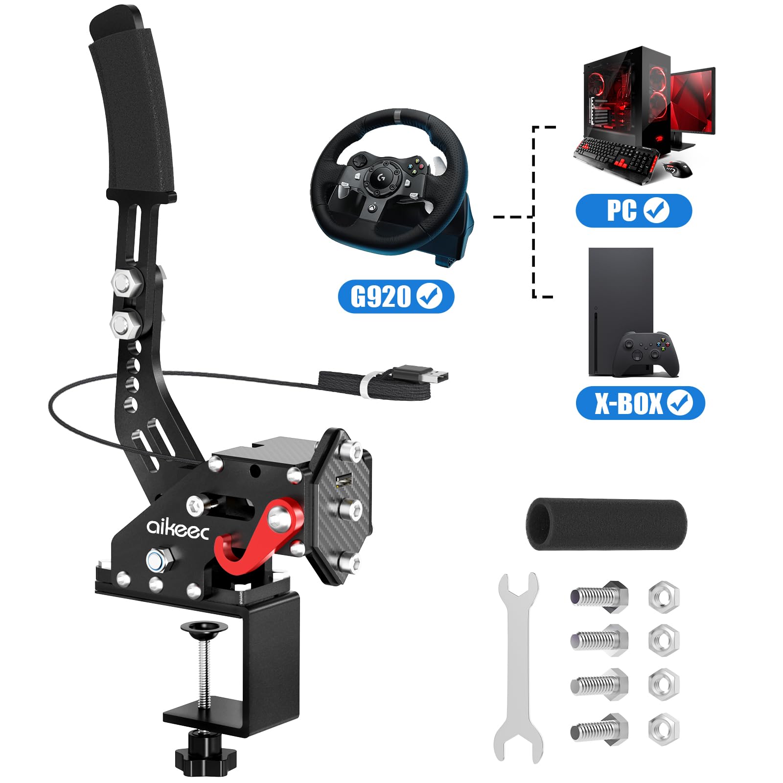 Photo 1 of aikeec USB Handbrake Clamp for PC Sim Racing Games G25 G27 G29 T500 FANATECOSW DIRT RALLY Windows (Black, XBOX)