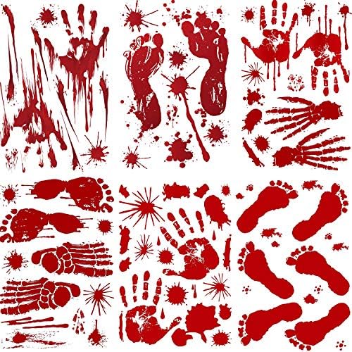 helicuang 86 Pieces Halloween Bloody Handprint Footprint Window Clings Decals, Bloody Sticker Graphic Splatter Fingerprints Footprints for Halloween Decal Sticker