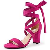 JOY IN LOVE Women's Lace Up Heels 3 Inch Chunky Block Heel Strappy Sandals