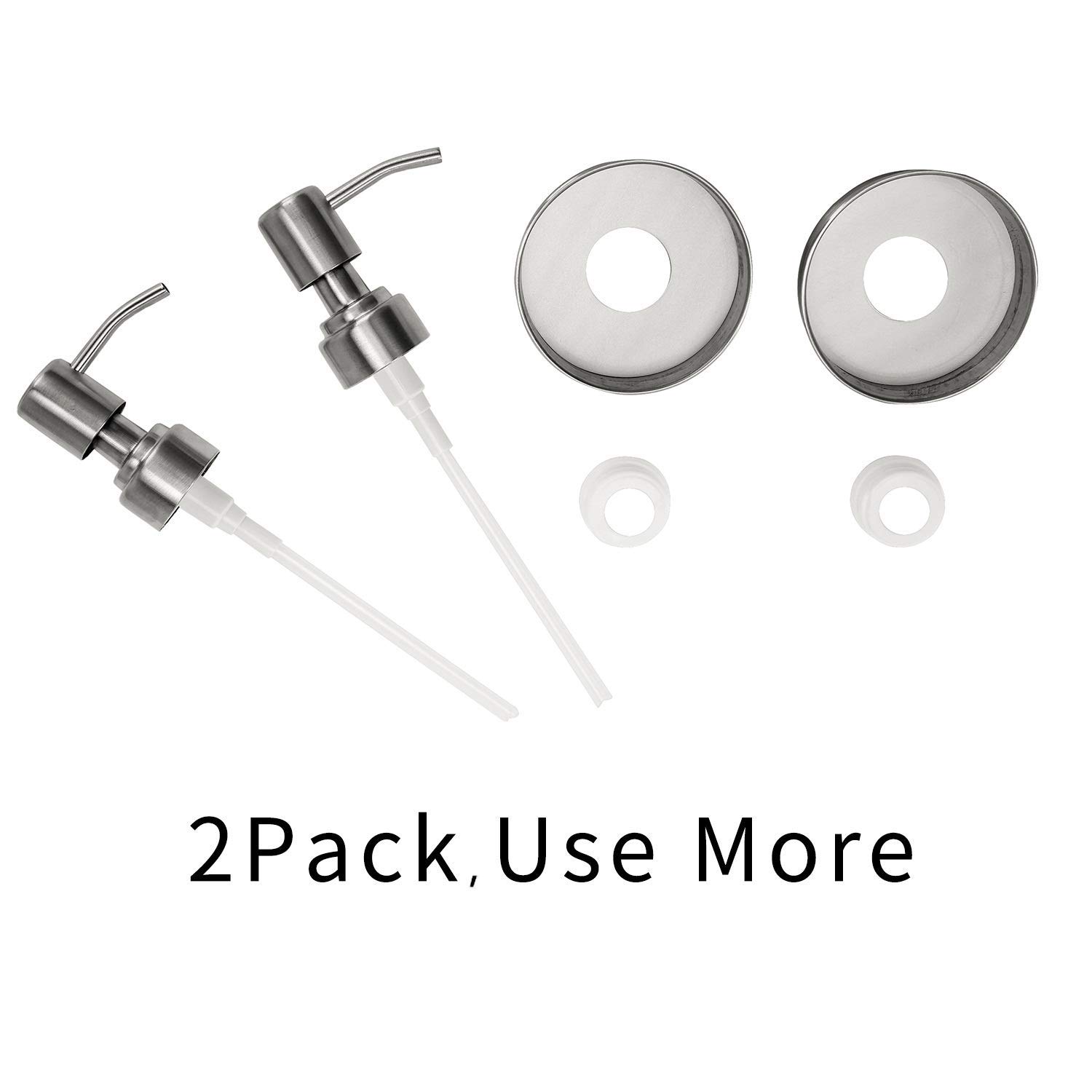 BTU Double Stainless Steel Soap Pump and Lotion Dispenser Lid,Replacement Rust Proof Soap and Lotion Dispenser Pump for Mason Jars or Other DIY Lotion Dispensers,2 in 1 Package (No Jars)